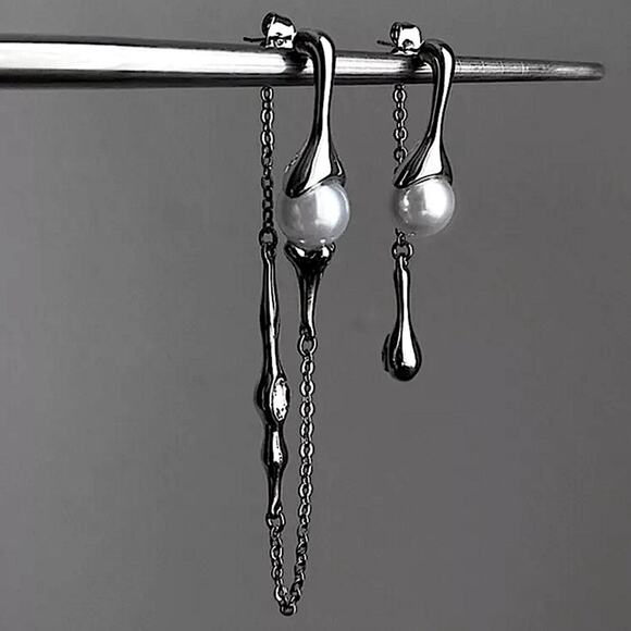 Pearl Long Drop Earring Women Asymmetric Fashion Design Jewelry Elegant Pearl - Picture 1 of 14